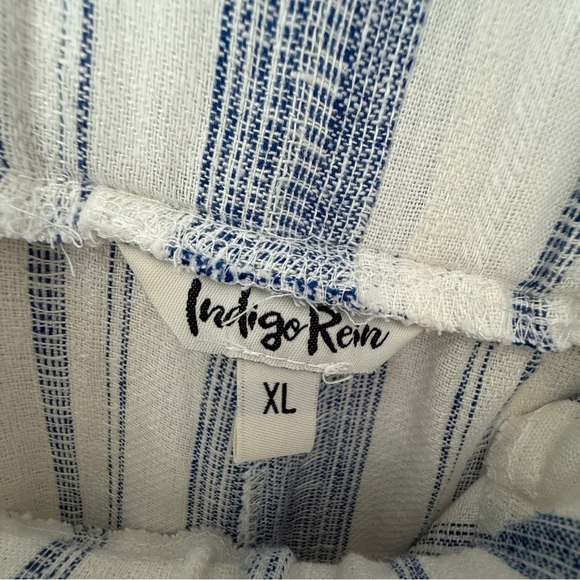 Indigo Rein Linen-Blend Paperbag Shorts Size XL Blue & White Striped - Picture 4 of 9
